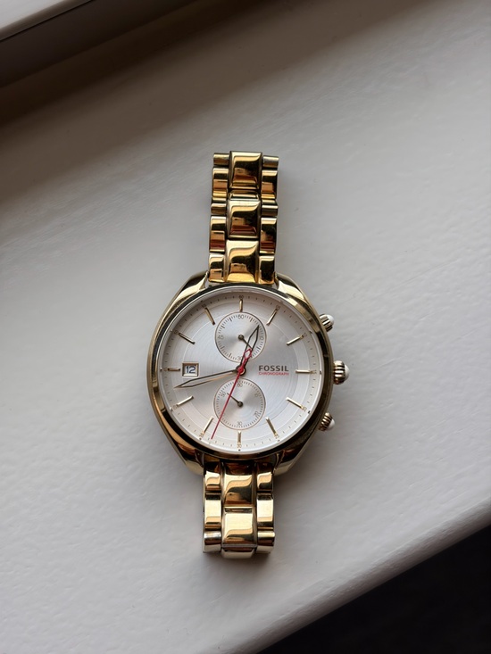 Fossil Accessories - Fossil Gold and White Chronograph Bracelet Watch with Red Accent